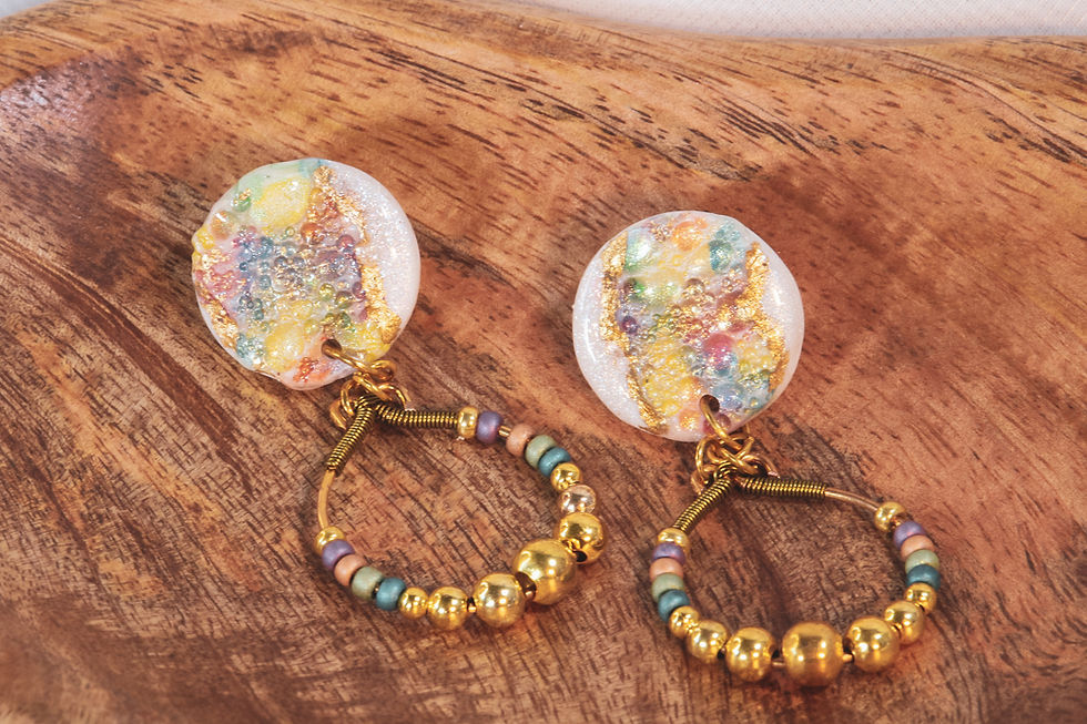 Ohrringe Glanzpunkt Fimo Clay Sterlingsilber, Bunte Glasperlen, Metallperlen Gold