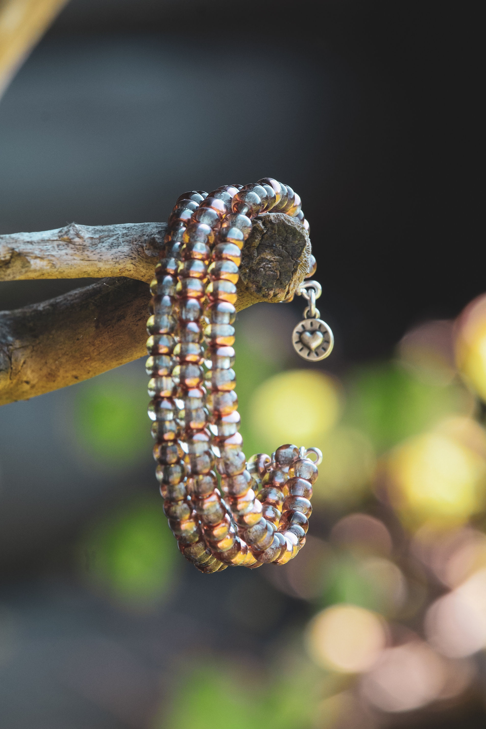 Perlenarmreifen 3 Reihig, Glasperlen Messingfarbe