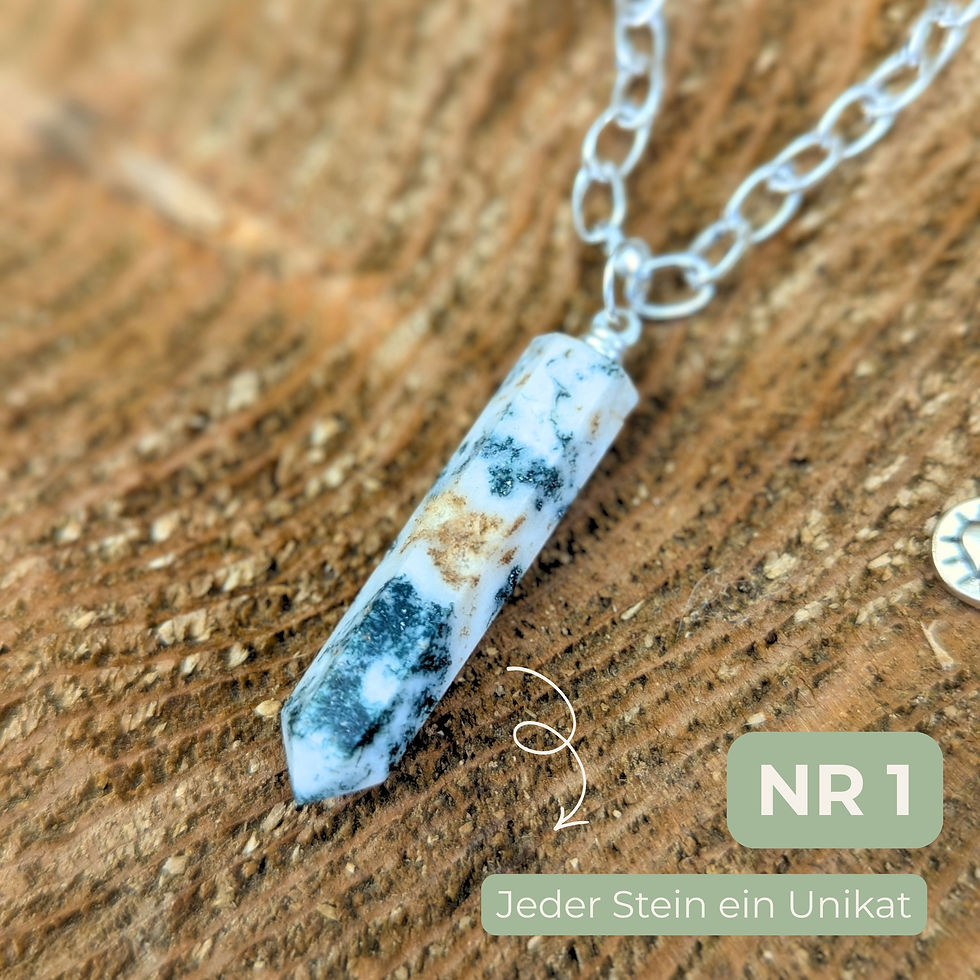 Moosachat Halskette Silber mit Naturstein Anhänger | Edelstahl