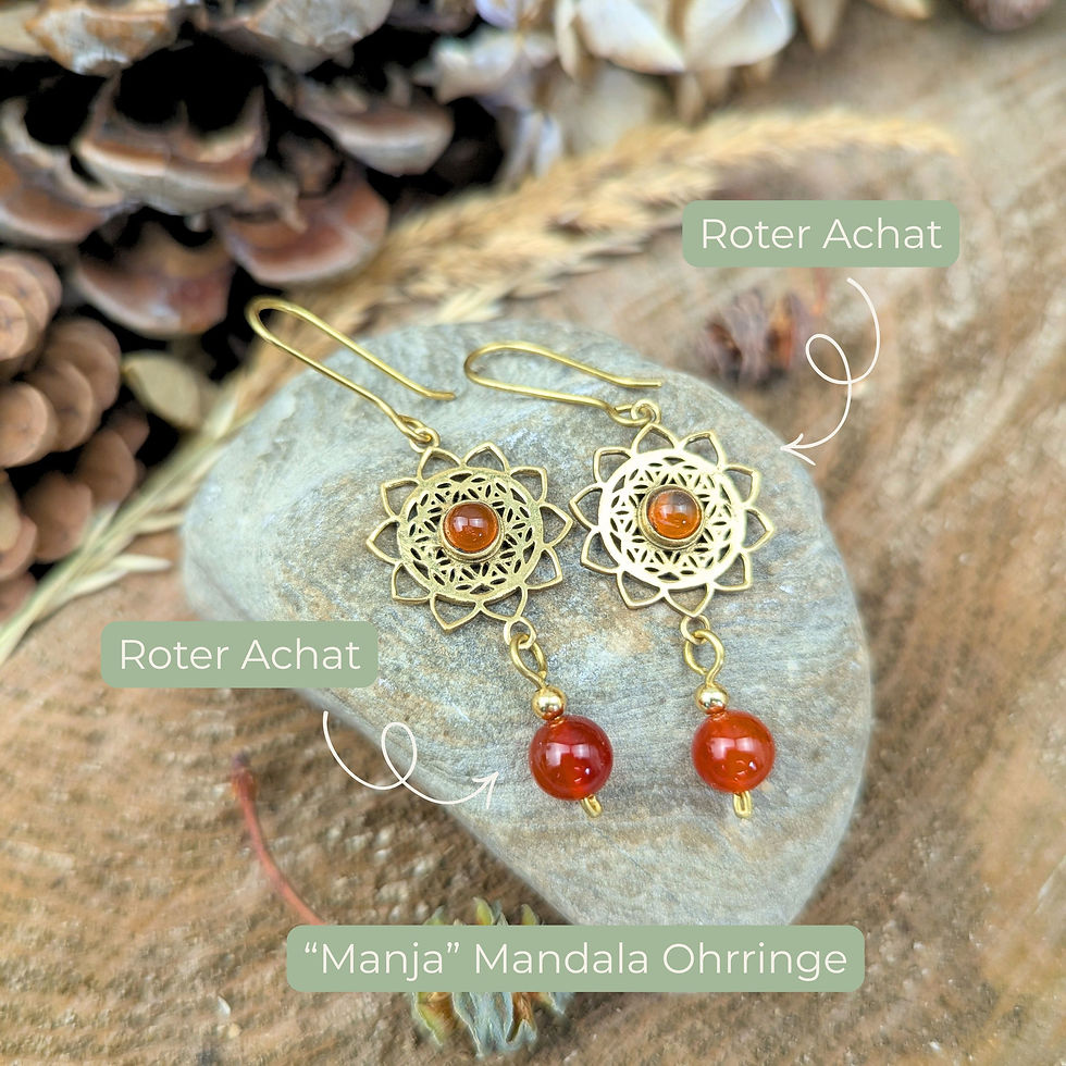 Mandala Ohrringe Messing „Manja“ mit roten Achat | Boho Schmuck