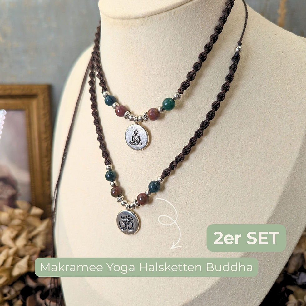 Makramee Halsketten 2er Set Buddha & Om mit Achat