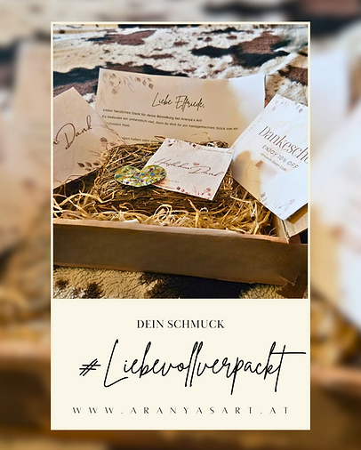 Dein Schmuck liebevoll verpackt. Dankeskarte, Gutschein und einzigartige Heuverpackung Nachhaltig gefertigt von Aranya´s Art