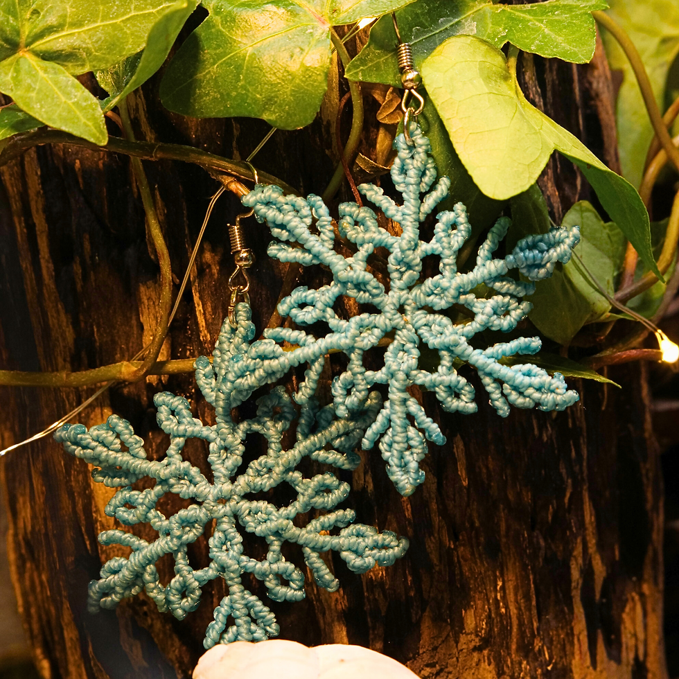 "Snowflake" Makramee-Ohrringe Baby-Blue