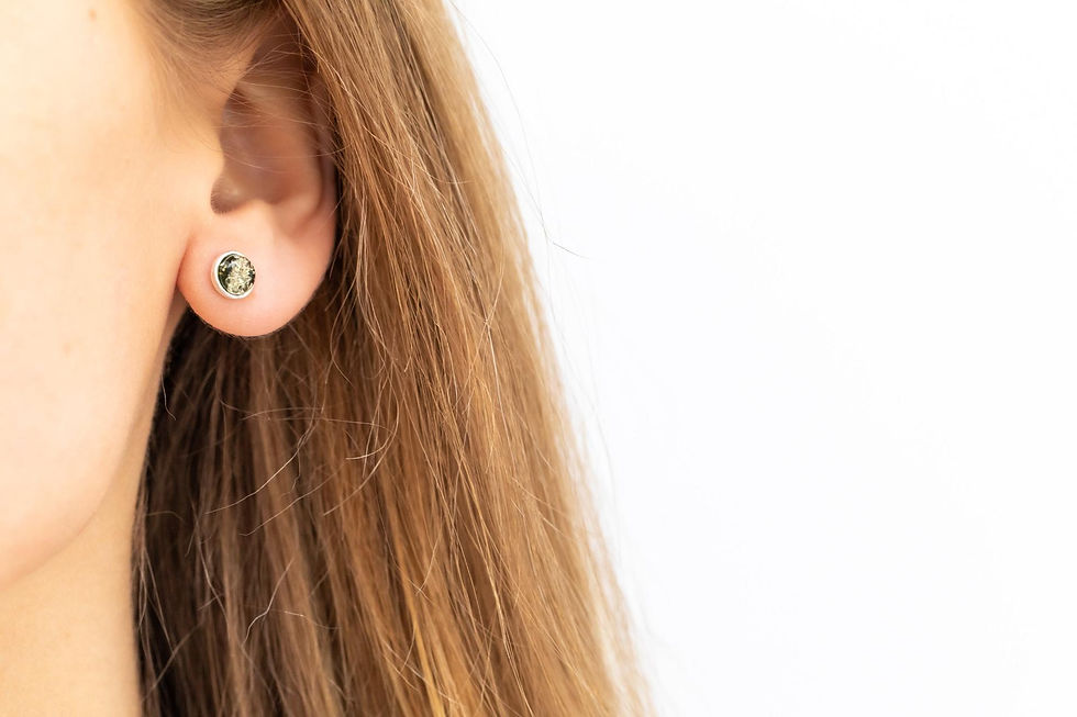 Thumbnail: ESSENTIALS Mini Green Amber Stud Earrings