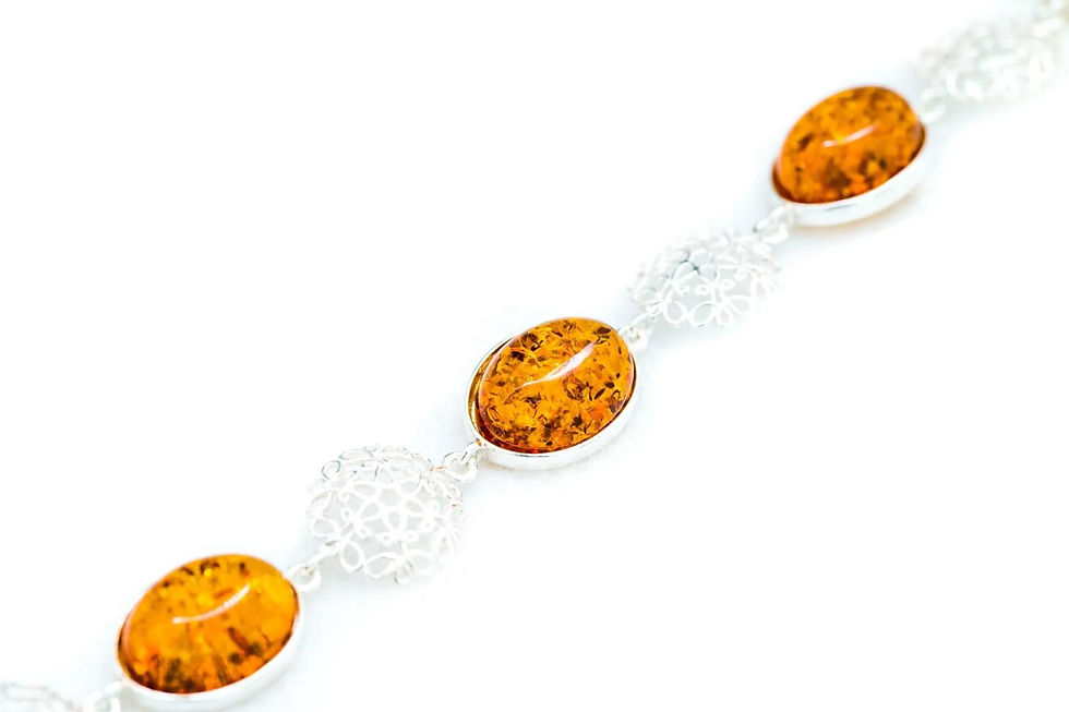 Thumbnail: Alternating Filigree Statement Amber Bracelet