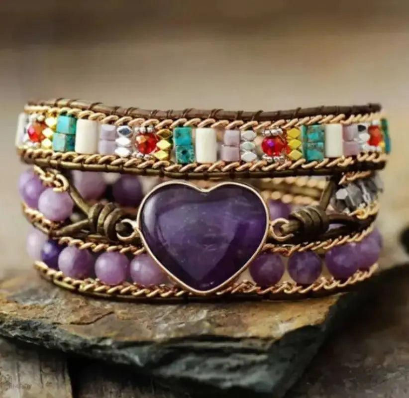 Thumbnail: Amethyst Heart Wrap Bracelet