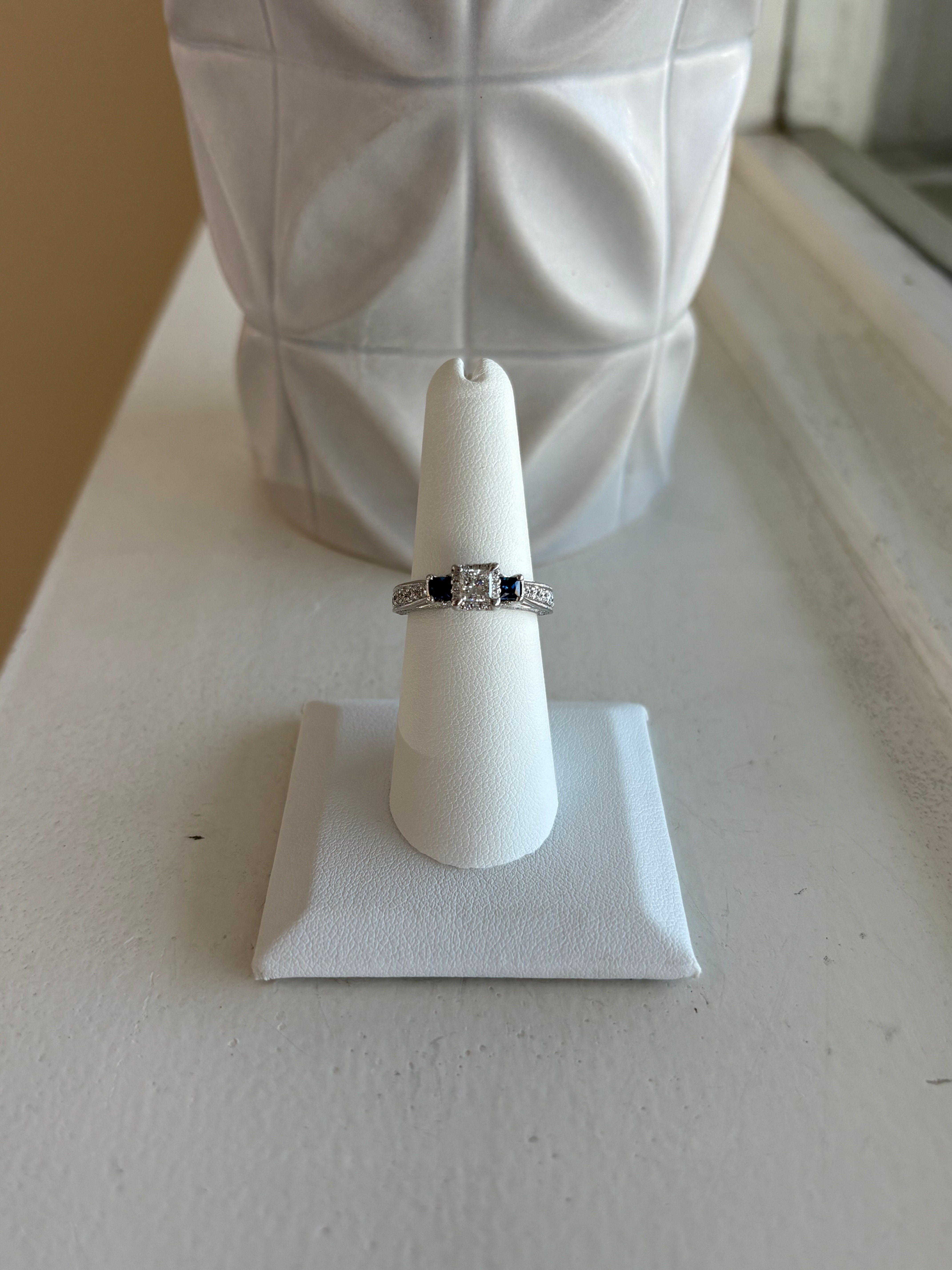 14K DIAMOND AND SAPPHIRE ENGAGEMENT RING