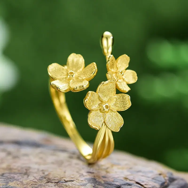 Thumbnail: Elegant “Forget-Me-Not Flower” Gold-Plated 925/Sterling Silver Adjustable Rings