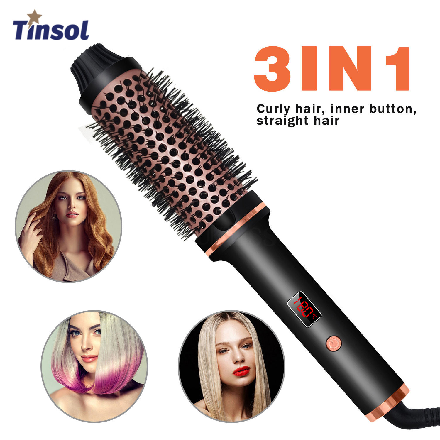 TINSOL 3-in-1 Ion Curling and Straightening Iron Professional Curling Wand Heate