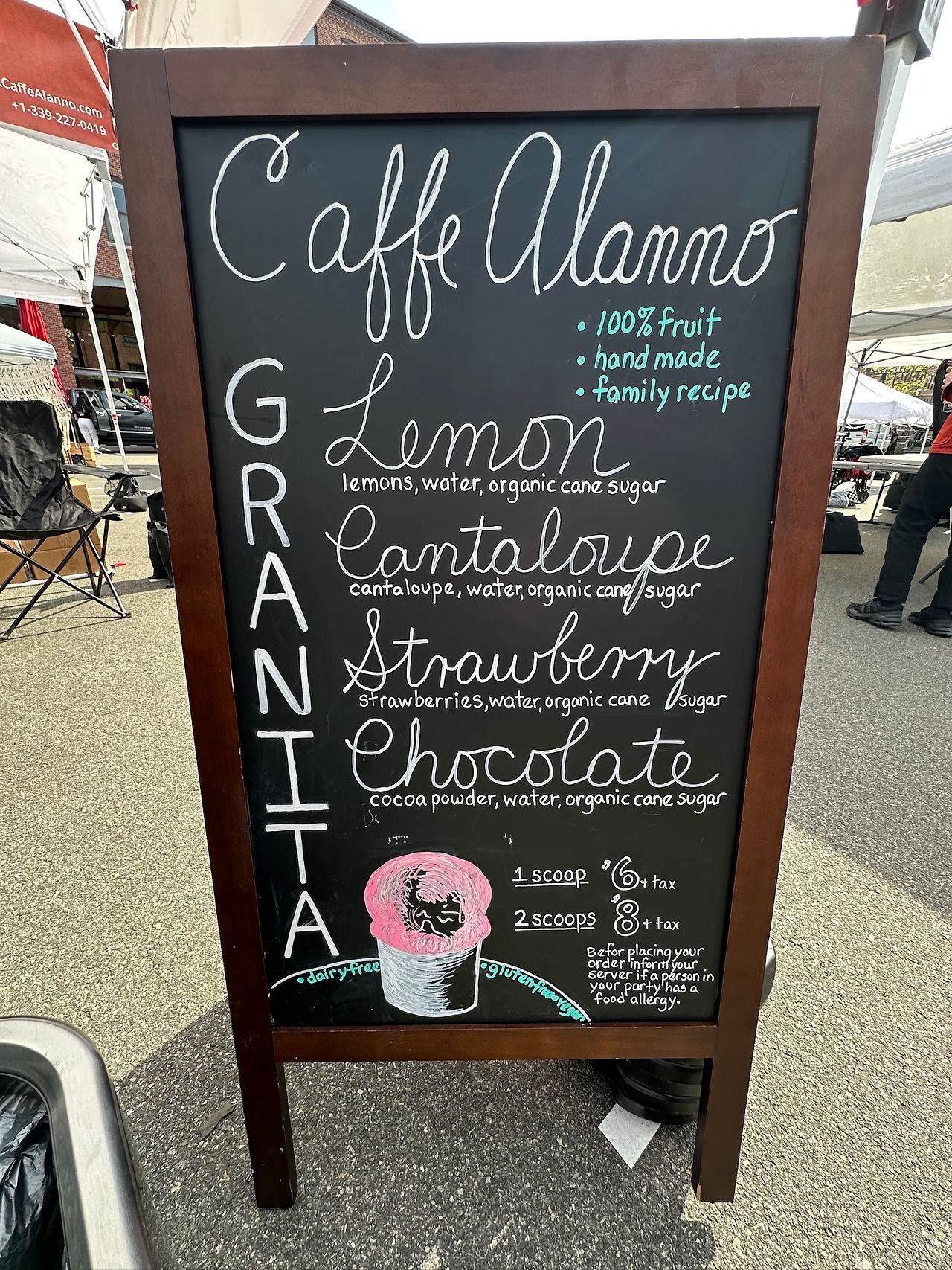 menu of flavors - caffe alanno booth at the sowa open market in boston selling italian granita