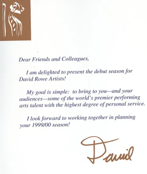 David Rowe Artists is a music agency representing a select roster of internationally acclaimed chamber music ensembles in North America.