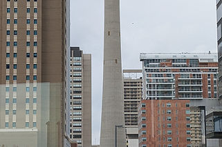 City views from the Calgary Tower observation deck showing the urban landscape