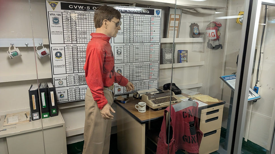 Flight Ordnance Office aboard USS Midway, managing aircraft weapons inventory, loading operations, and explosives safety
