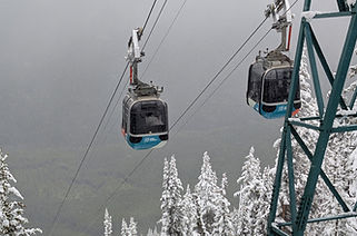 Banff Gondola ascending 2290 feet up Sulphur Mountain with panoramic six mountain range views