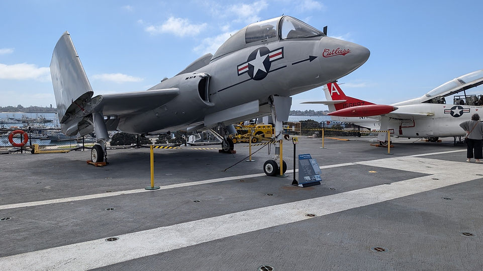 Douglas A-4 Skyhawk light attack aircraft on display, compact single-engine Navy jet nicknamed Scooter