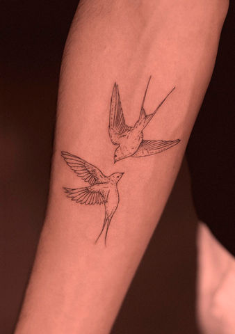 Tatuagem de andorinhas em fineline
