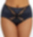 Retro black satin style full brief panties with accents.