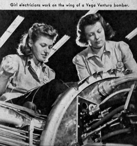40s girl electricians working on bomber