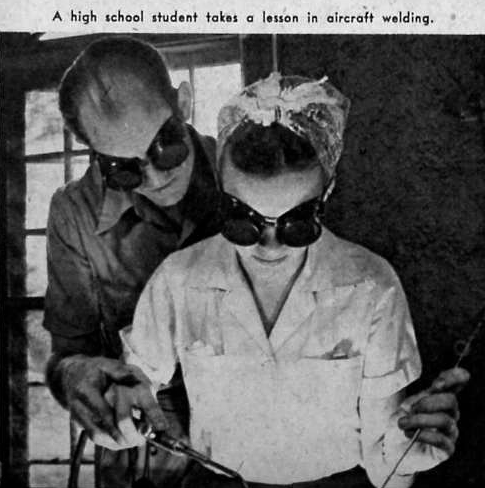 40s girl learning aircraft welding