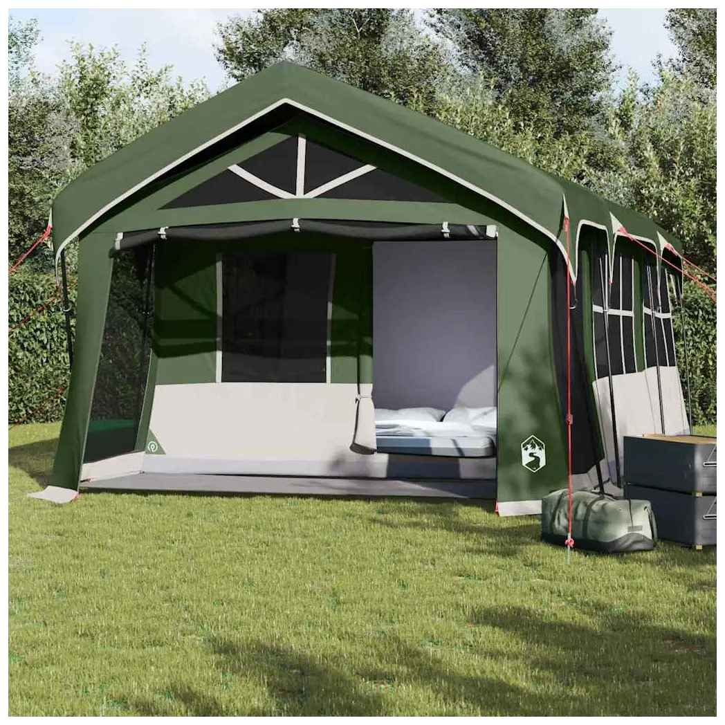 Family Tent Waterproof Polyester Green/White 620 x 322 x 240 cm Large Carry Bag