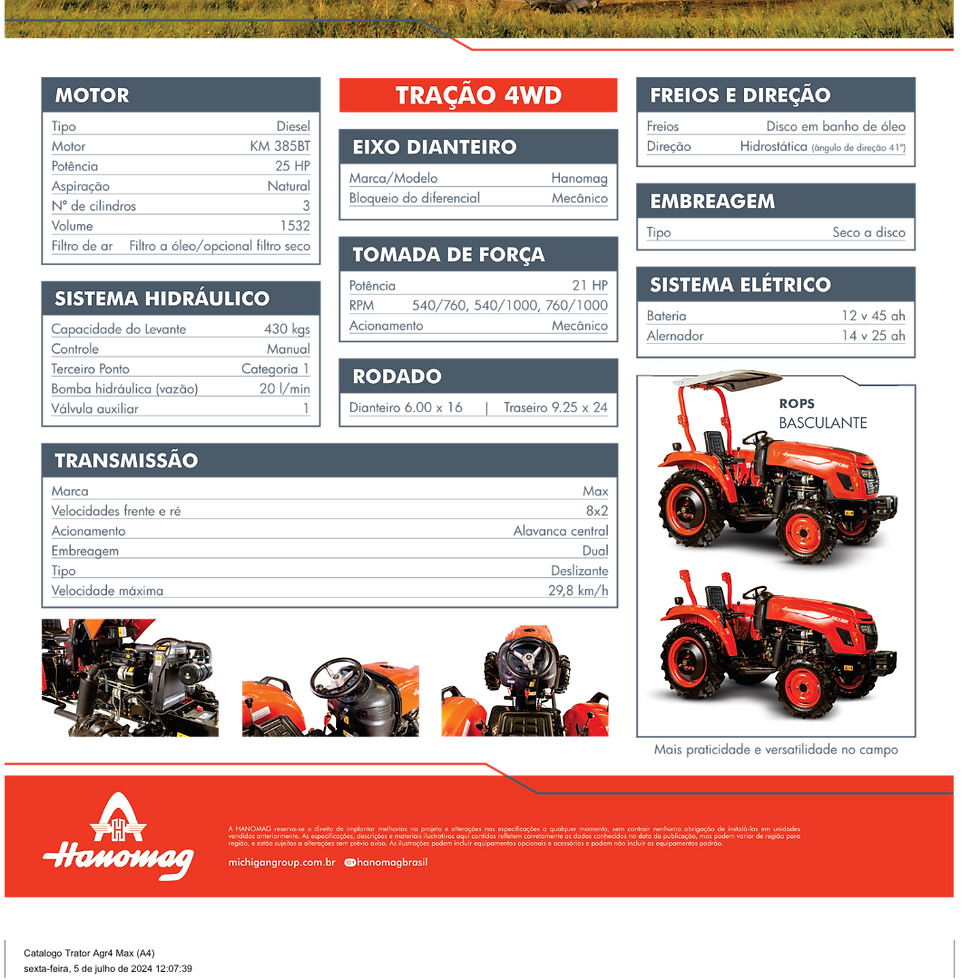 Miniatura: Trator agrícola Hanomag cabine aberta, modelo STARK AGR 800-4, motor Yuchai 4 ci
