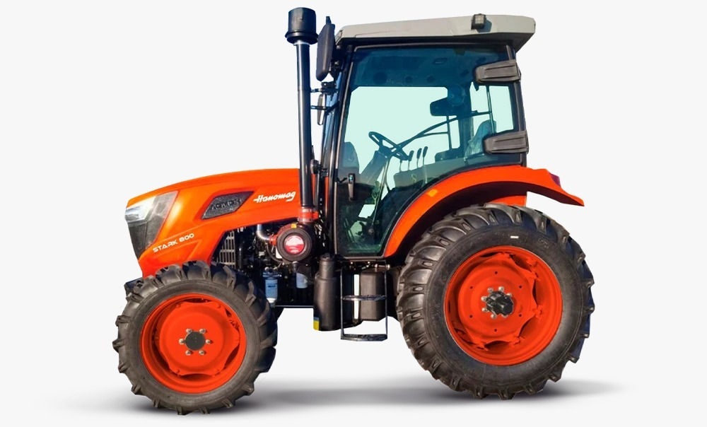 Trator agrícola Hanomag cabinado, modelo STARK AGR 800-4, motor Yuchai 4 cilindr