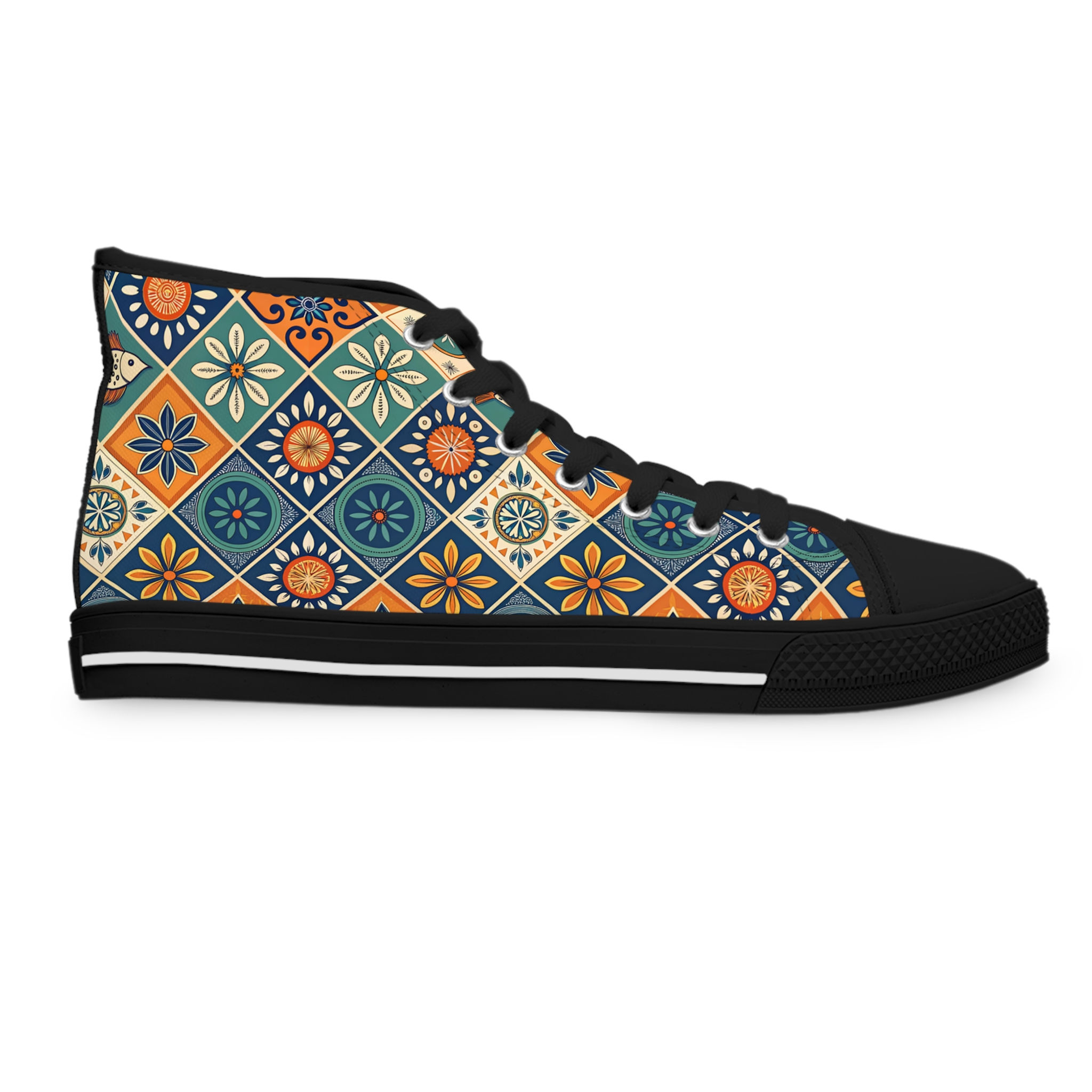 Mediterranean Tile Pattern Women's High-Top Sneakers 🐟🍊🌿
