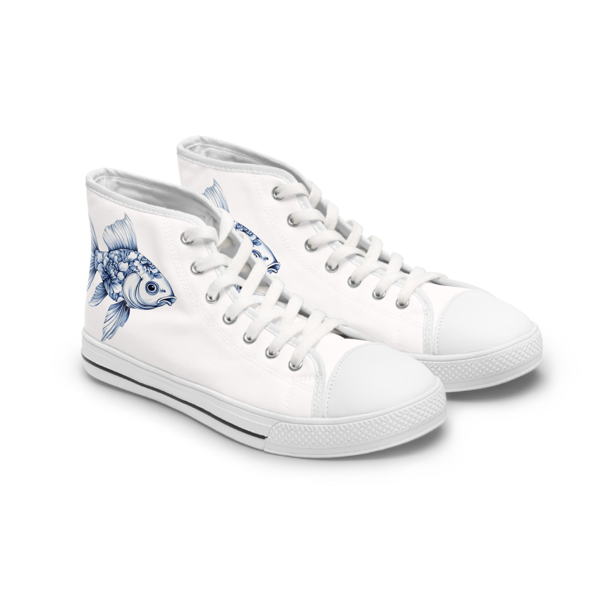 Blue Chinoiserie Fish Toile de Jouy Women's High Top Sneakers
