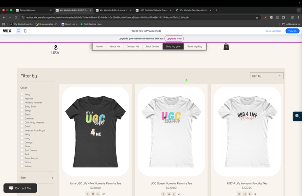Shop page with ugc gear, t-shirts, sweatshirts etc.