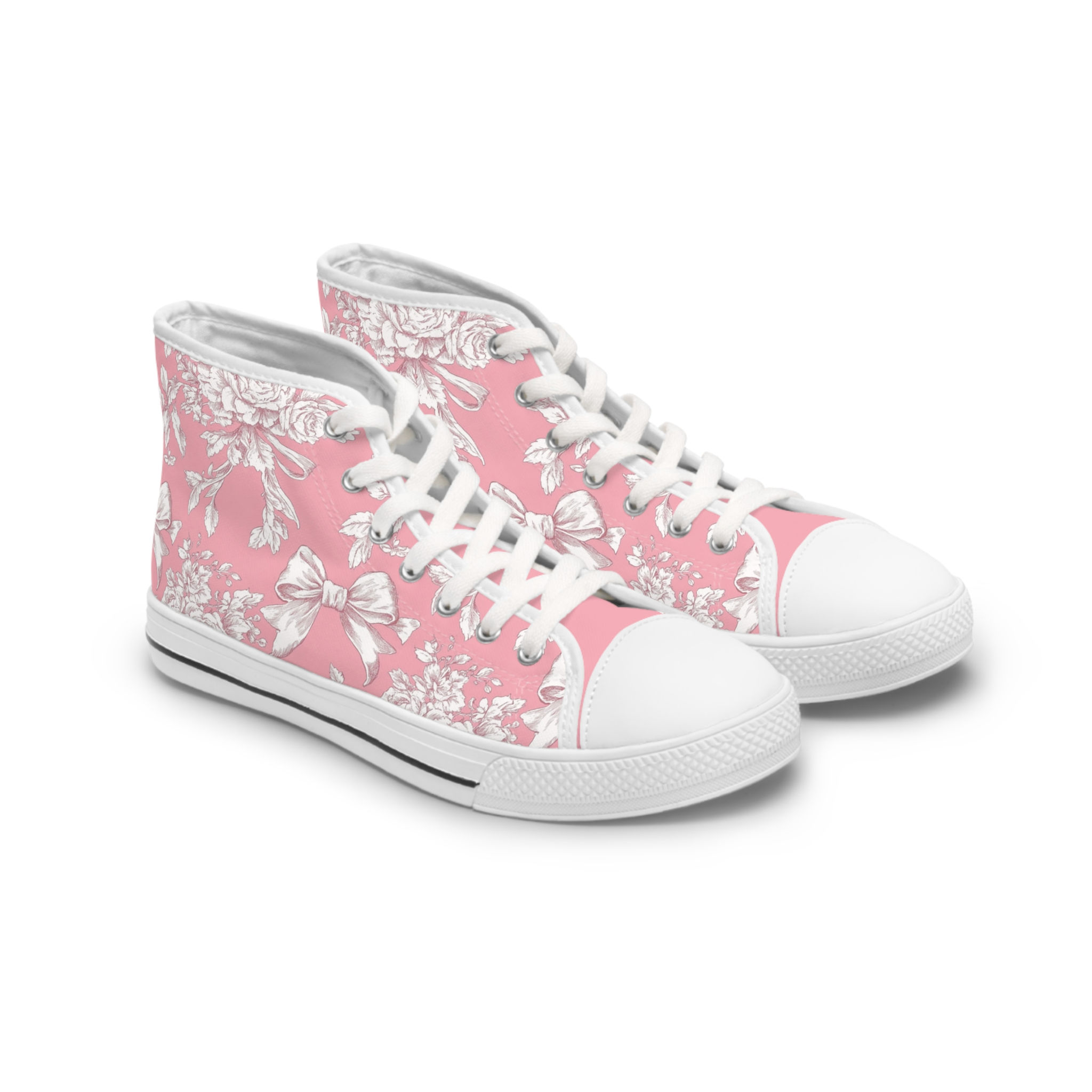 Rose & Ribbon Toile Women's High Top Sneakers