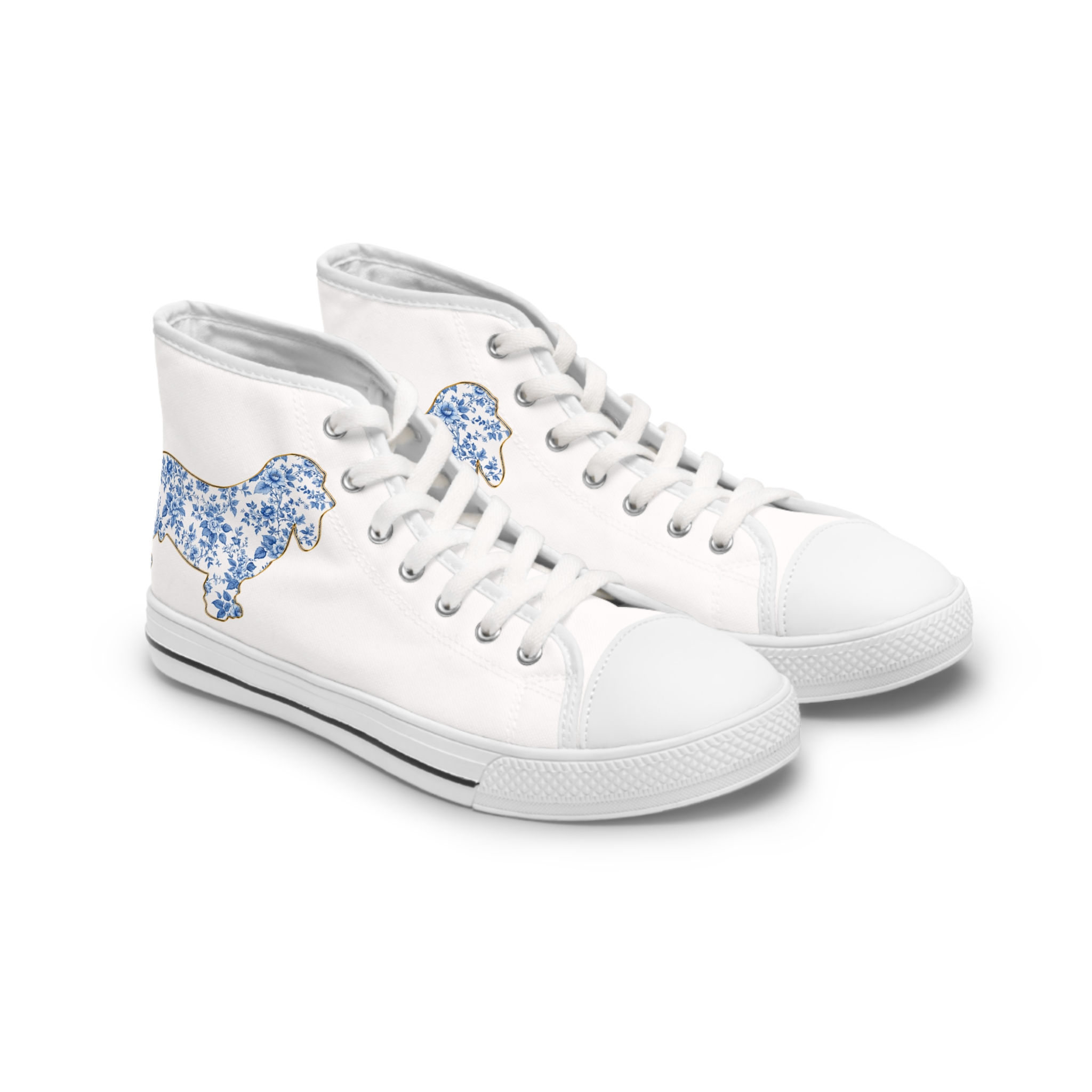 Blue French Toile Basset Hound Women's High Top Sneakers