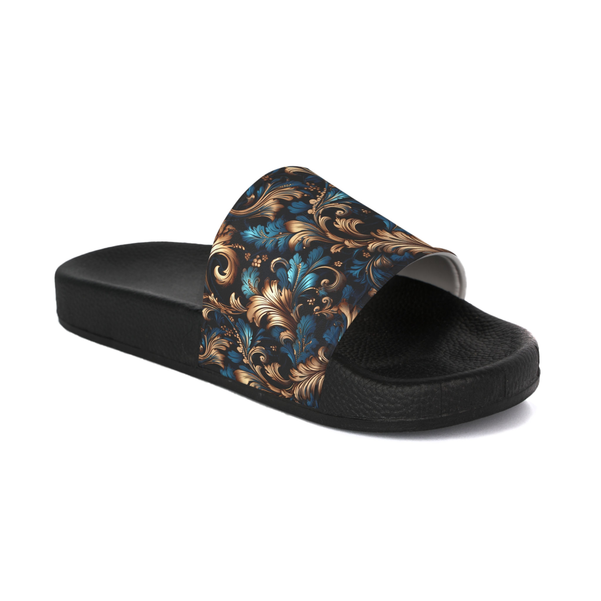 Blue Damask Elegance Women's Slide Sandals