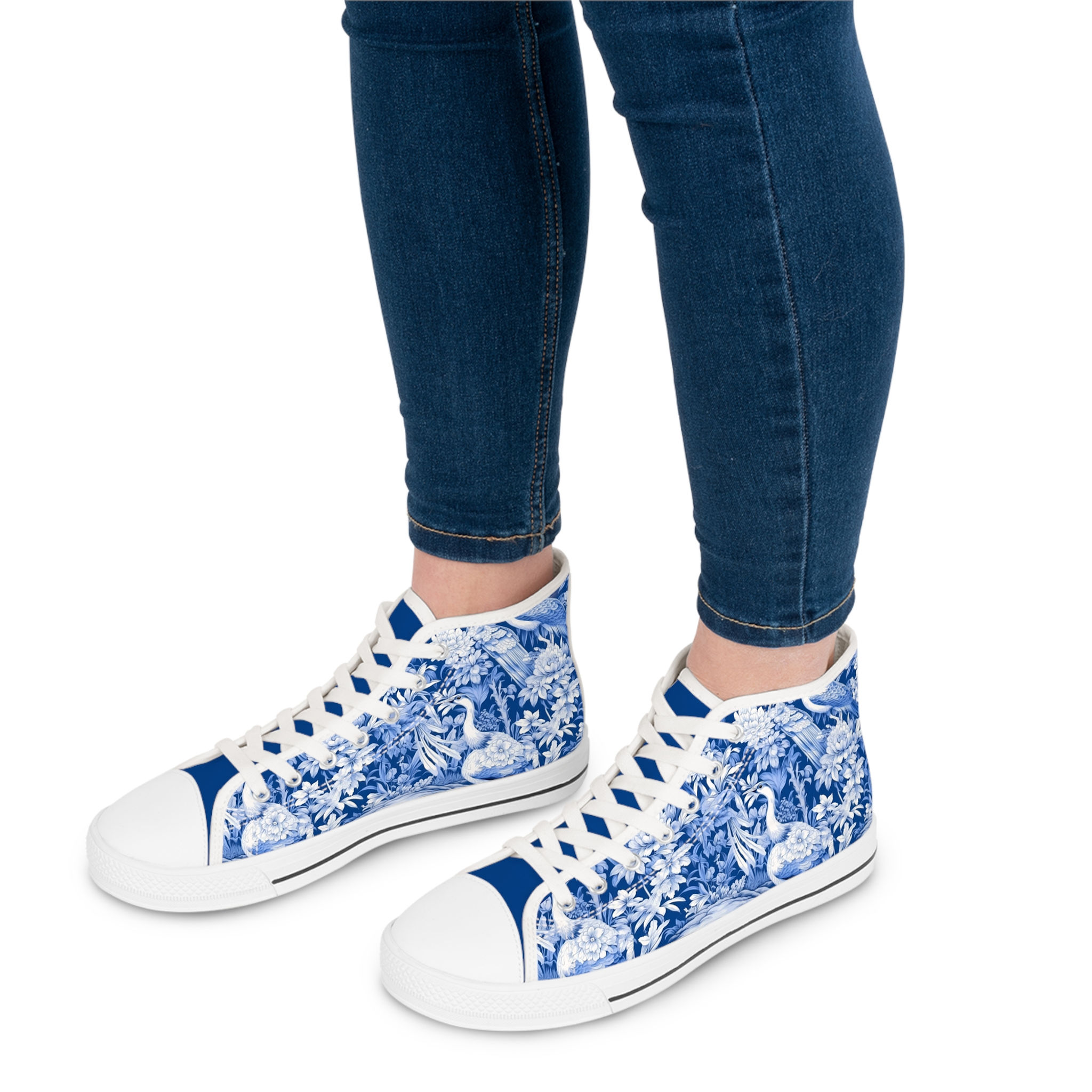 Chinoiserie Swans and Flowers Toile High-Top Sneakers 🦢🌸
