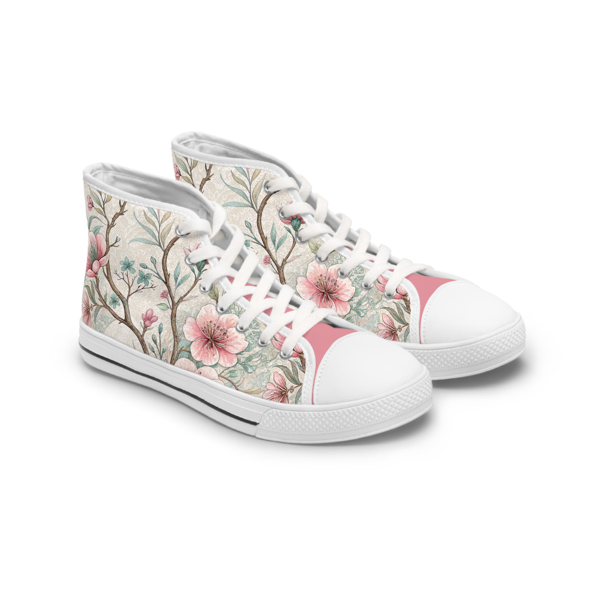 Blush Elegance Women's High Top Sneakers with pink tongue 🌸🌿