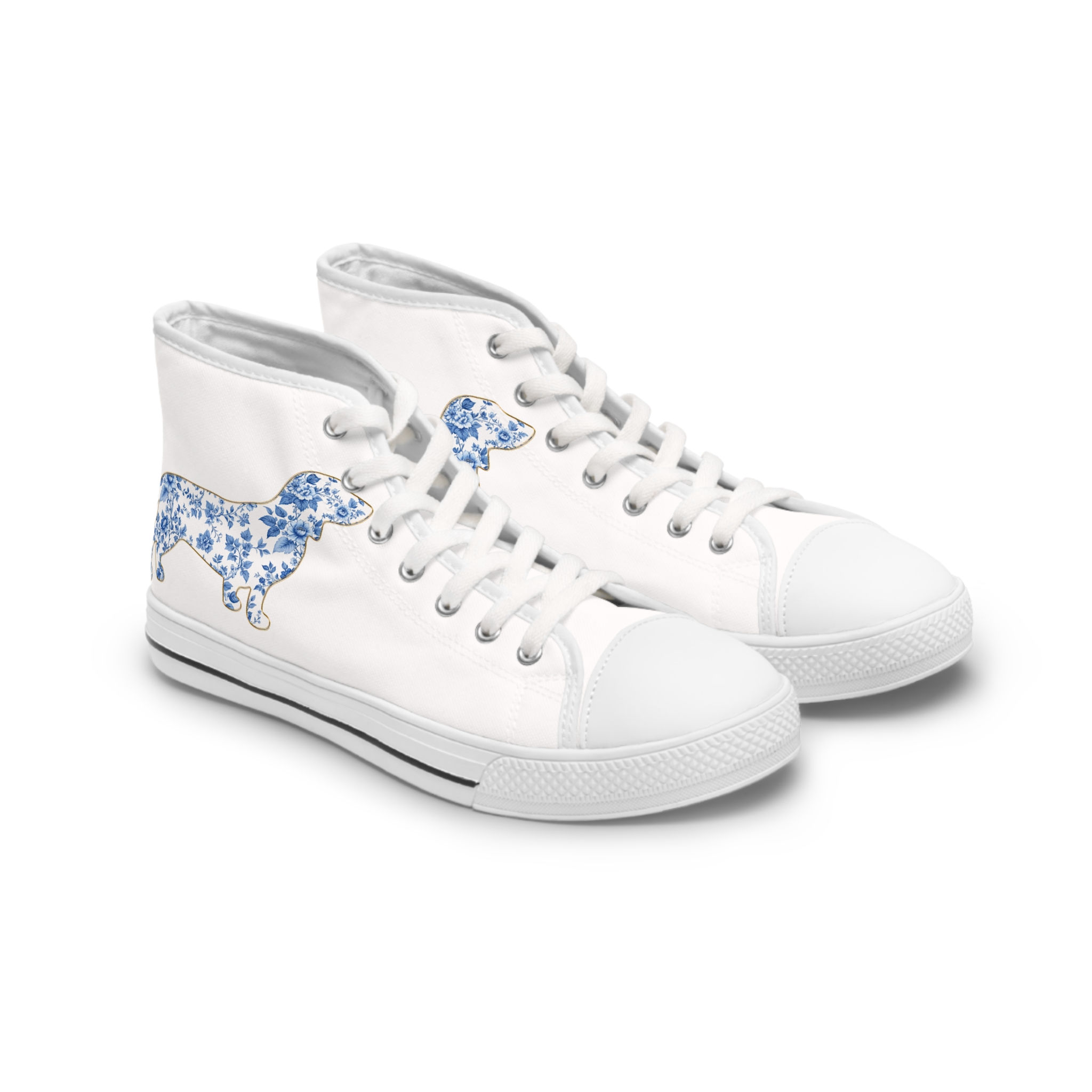 Blue French Toile Dachshund Women's High Top Sneakers