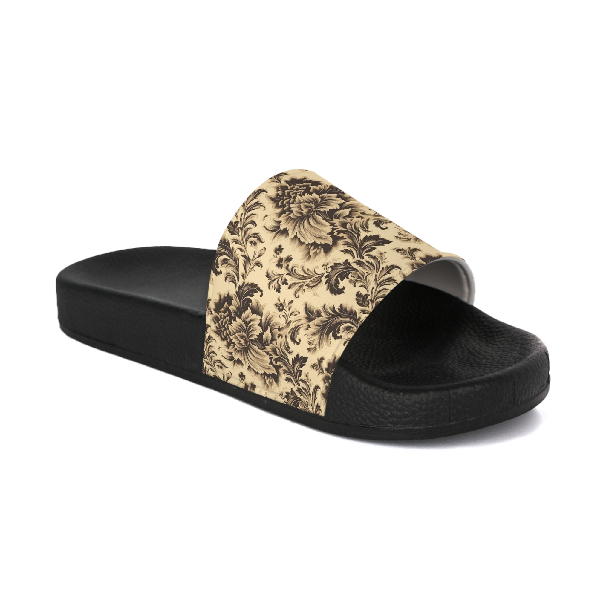 Vintage Brown Damask Women's Slide Sandals
