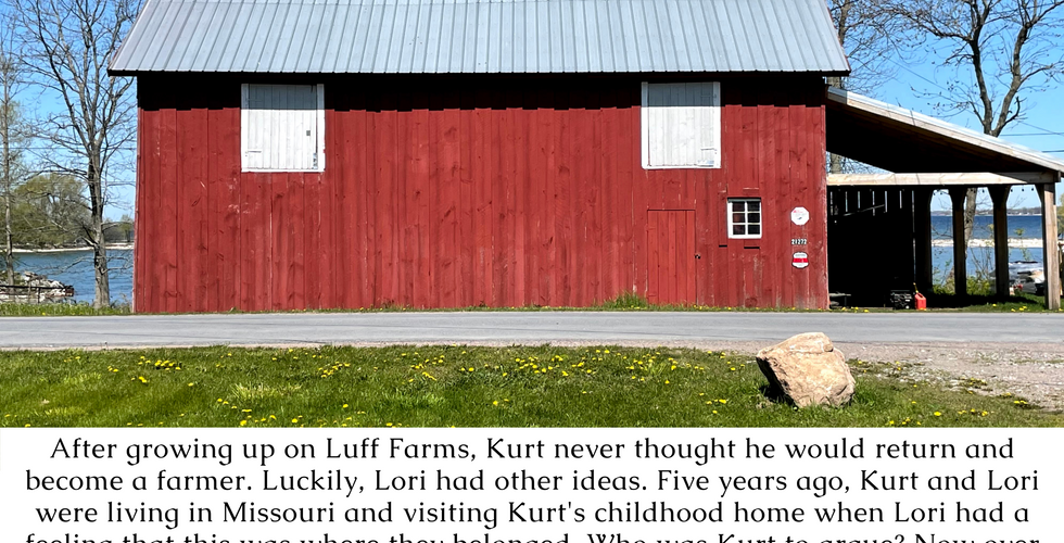 After growing up on Luff Farms, Kurt never thought he would return and become a farmer. Luckily, Lori had other ideas. Five years ago, Kurt and Lori were living in Missouri and visiting Kurt's childhood home when Lori had a feeling that this was where they belonged. Who was Kurt to argue? Now over the summer, you can find Kurt and Lori working full-time jobs in sales and medical account management while growing garlic, vegetables, berries, and creating their own line of spices!