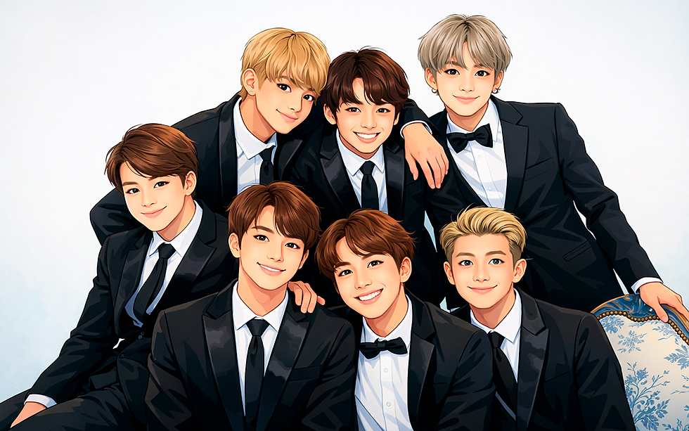 Ilustración de BTS con sus 7 miembros