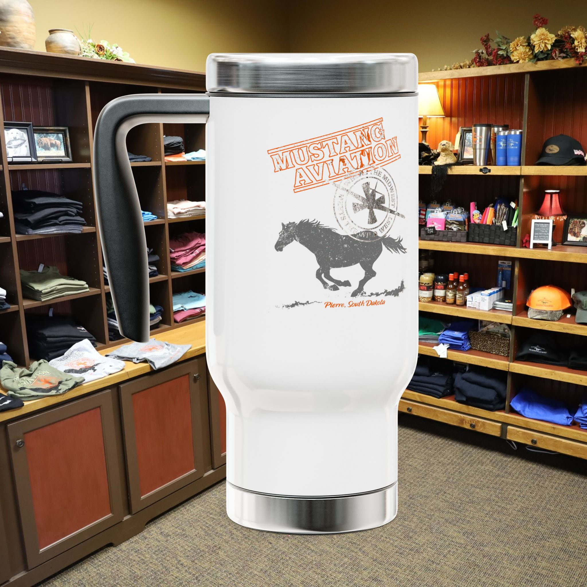 Mustang Aviation 14oz Stainless Travel Mug with Handle