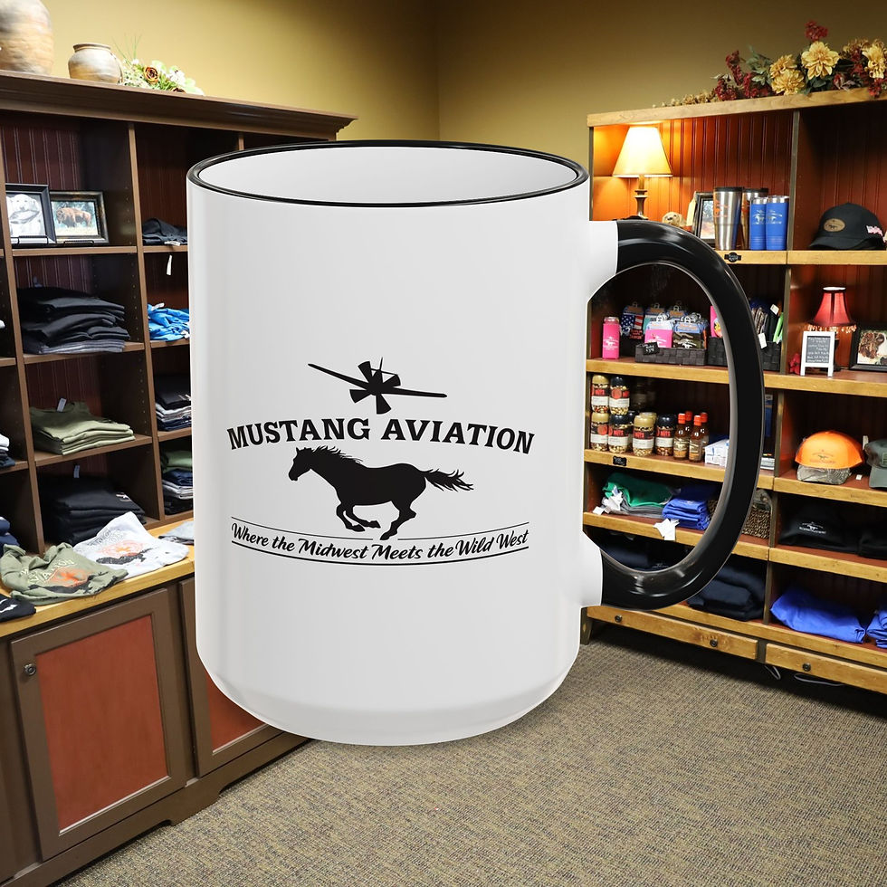 Thumbnail: Mustang Rider Accent Rim Mug — Vintage Motorcycle Cafe Racer Design (15oz)