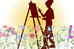 lady painting on canvas in garden