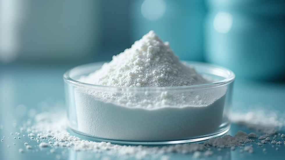 Close-up view of pure peptide powder in a laboratory container