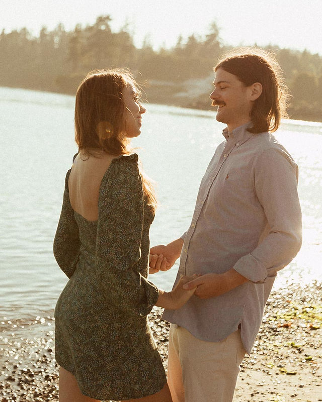 Cecilia and Chris during their Sooke engagement session at Whiffin Spit on Vancouver Island