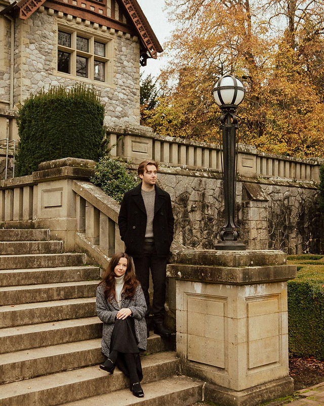 Elaine and Sam engagement photos at Hatley Castle in Victoria BC during their engagement session