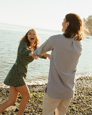 Cecilia and Chris during their Sooke engagement session at Whiffin Spit on Vancouver Island