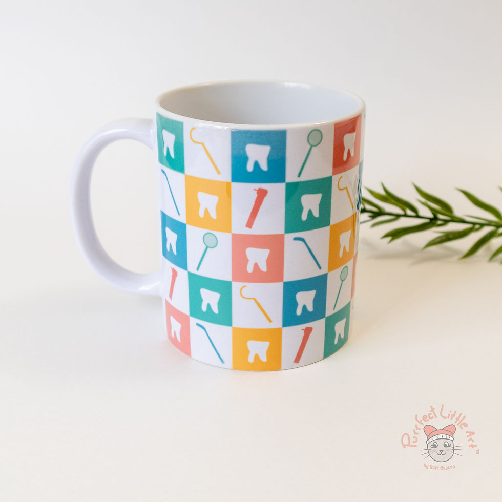 Colorful checkers pattern coffee mug on white background