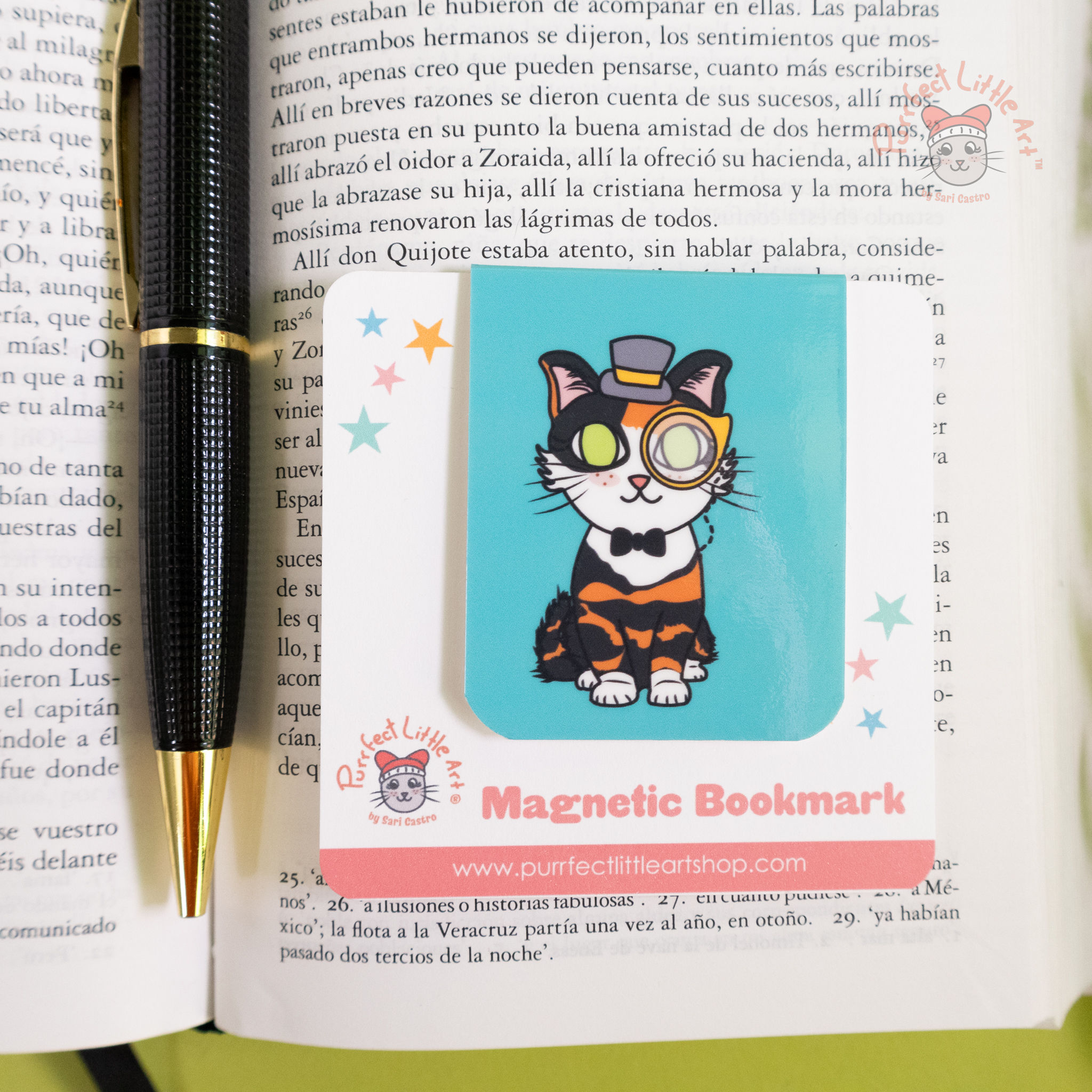 Fancy Calico Cat Magnetic Bookmark