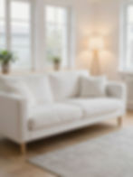 Clean white sofa in a bright living room, Airbnb London