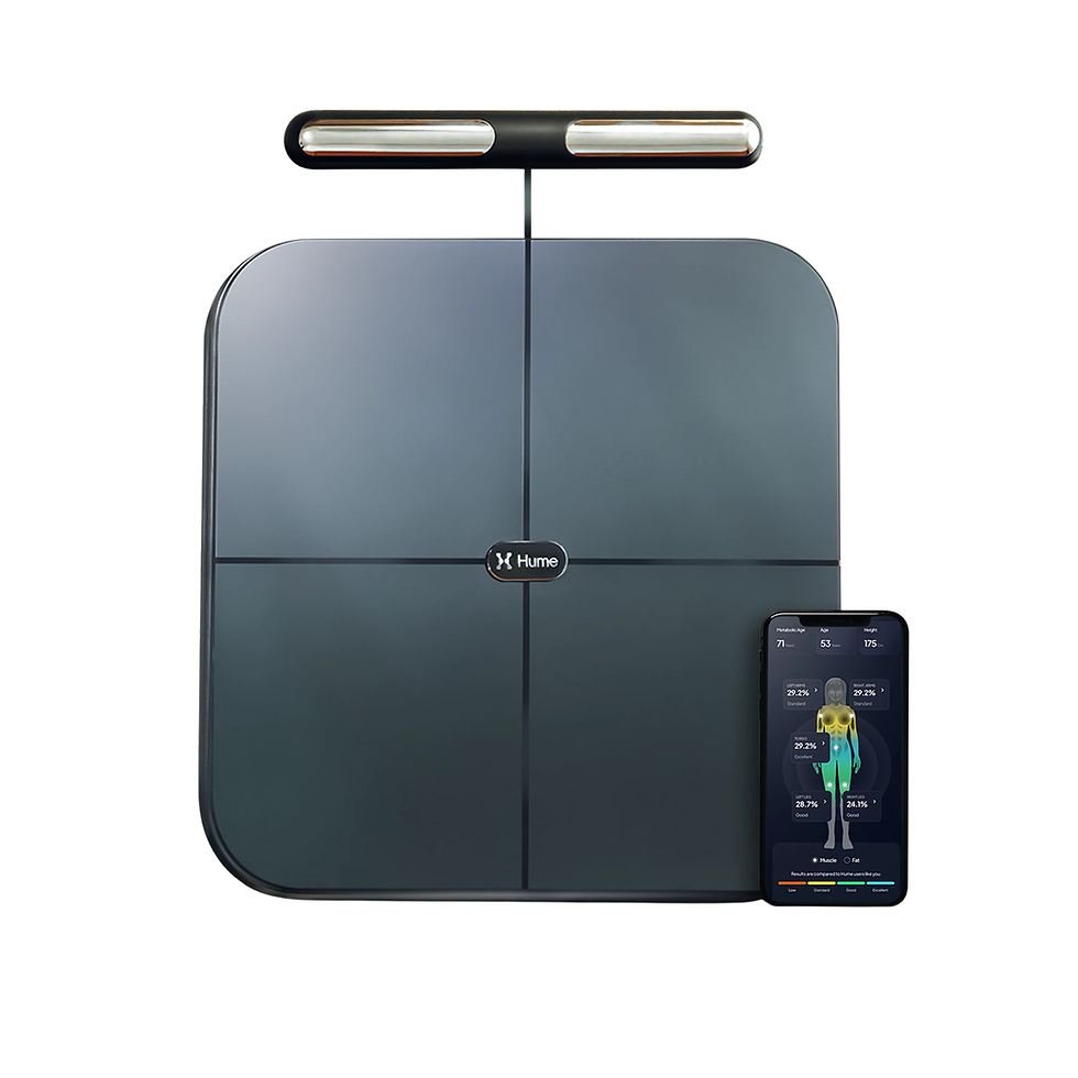 The Hume Pod scale with mobile phone showing app
