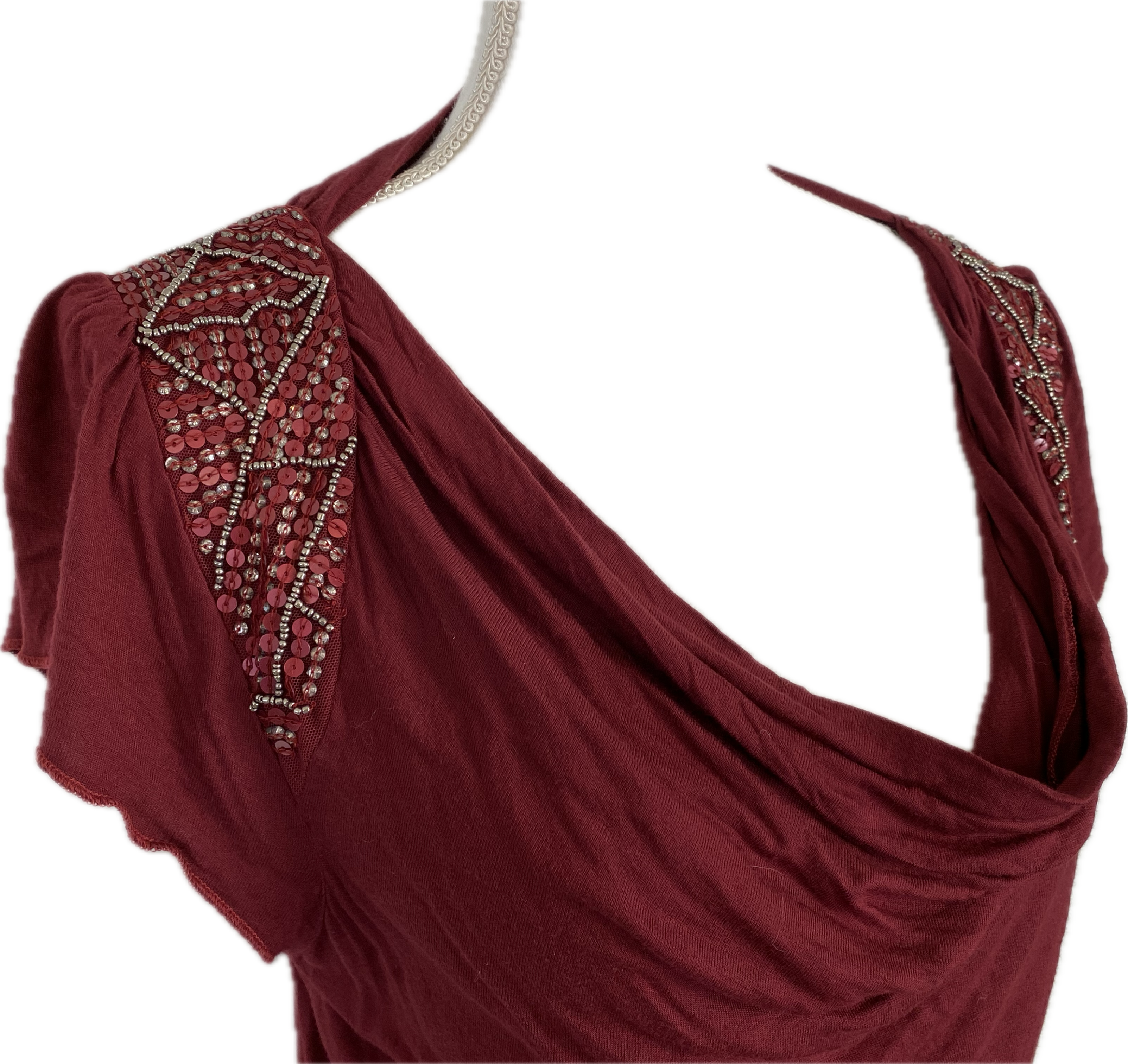 Red Beaded Shoulder Top